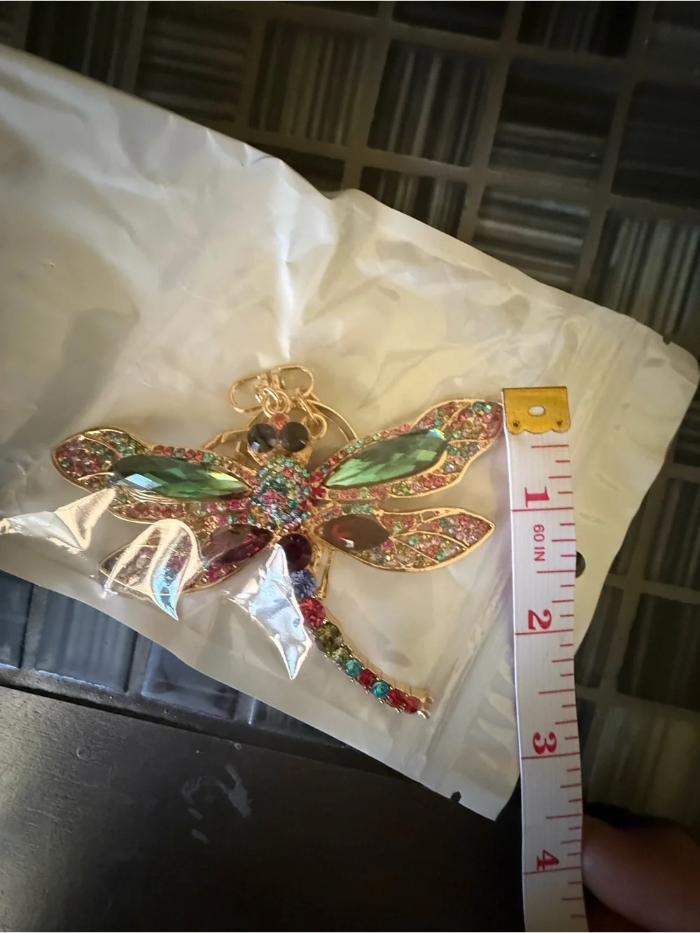 Multicolor Crystal Dragonfly Pendant Keychain
